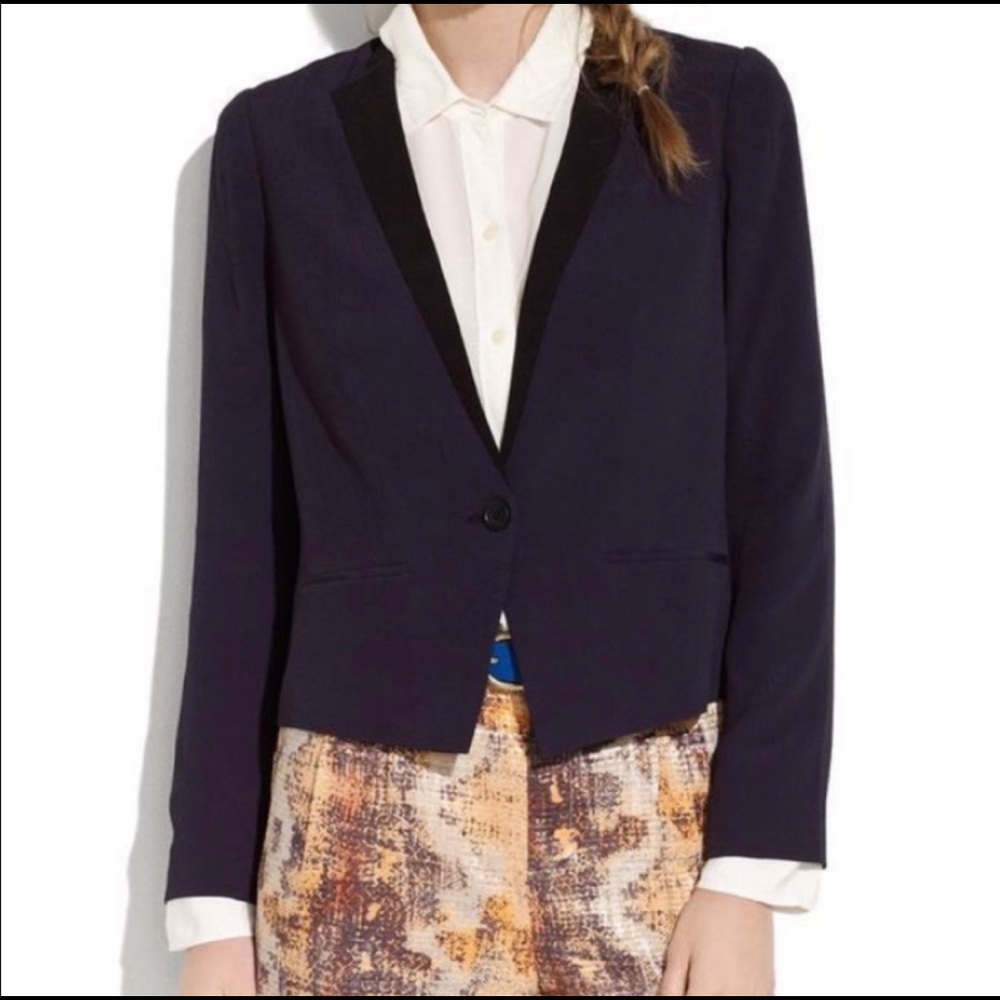 Madewell cropped navy & black blazer